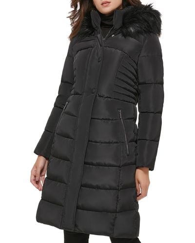 Kenneth Cole Memory Faux Fur Trim Hooded Puffer Coat - Black