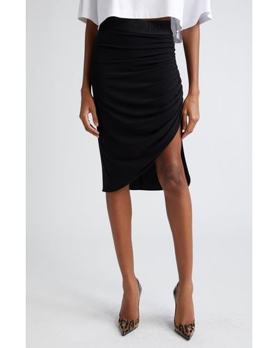 Dolce & Gabbana Logo Waist Ruched Jersey Skirt - Black