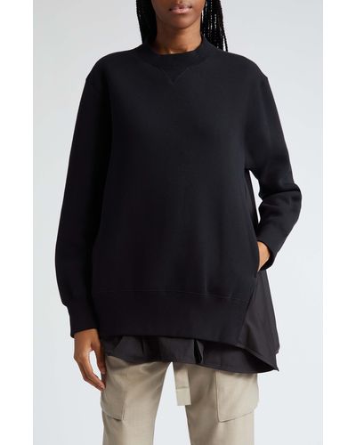 Sacai Sponge Mixed Media Cotton Blend Sweatshirt - Black