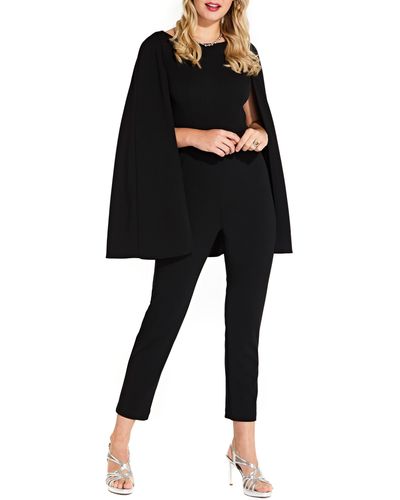Adrianna Papell Long Cape Sleeve Stretch Crepe Jumpsuit - Black