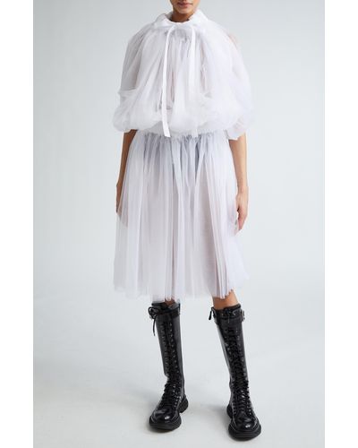 Noir Kei Ninomiya Gathered Drop Waist Sleeveless Tulle Dress - White