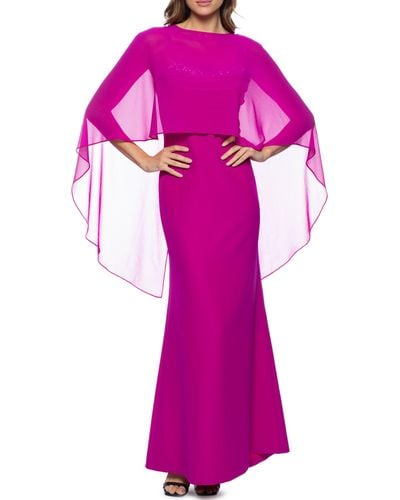 Marina Rhinestone Trim Gown With Capelet - Pink