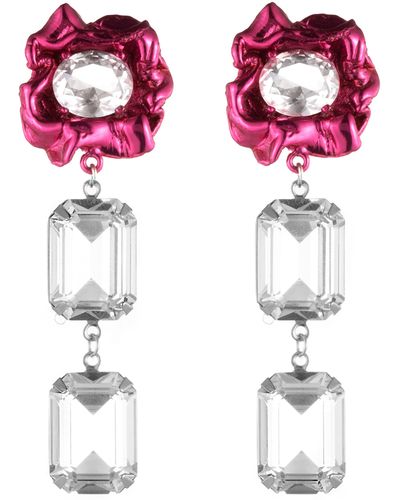 Sterling King Ada Floral Crystal Drop Earrings - Red