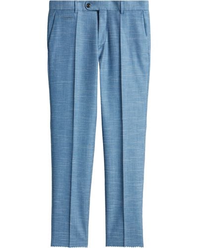 BOSS Genius Flat Front Slub Wool Blend Dress Pants - Blue