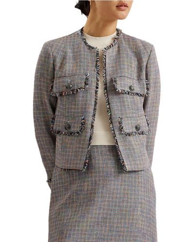 Ted Baker Mayumi Metallic Tweed Crop Jacket - Gray