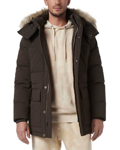Andrew Marc Olmstead Hooded Down Puffer Jacket With Faux Fur Trim - Black