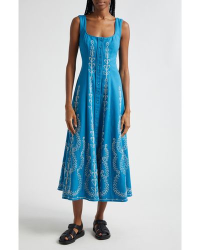 ALÉMAIS Donovan Corded Floral Organic Cotton Dress - Blue