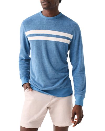 Faherty Cabana Surf Stripe Terry Cloth Crewneck Sweatshirt - Blue