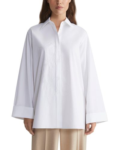 Lafayette 148 New York Floral Embroidered Cotton Poplin Button-up Shirt - White