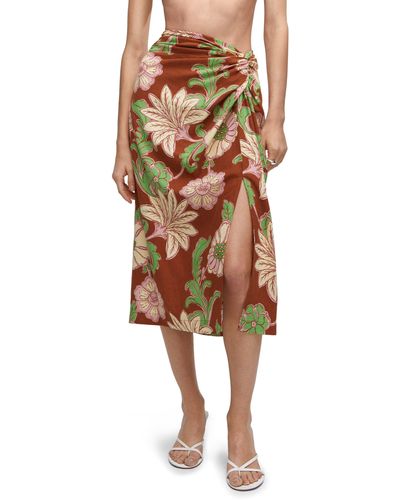 Mango Floral Print Linen Blend Midi Skirt - Natural