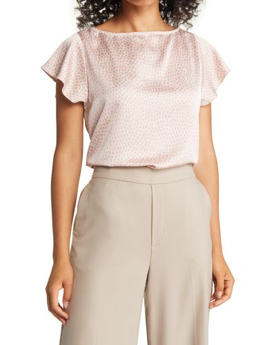 Nordstrom Ruffle Sleeve Recycled Blend Satin Top - Natural