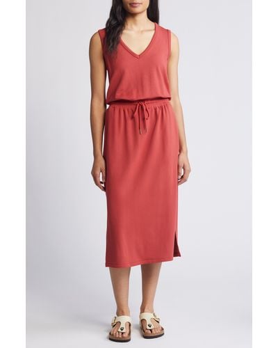 Caslon Caslon(r) V-neck Knit Midi Dress - Red
