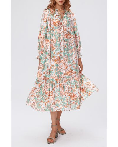 Diane von Furstenberg Fortina Floral Print Long Sleeve Dress - Multicolor