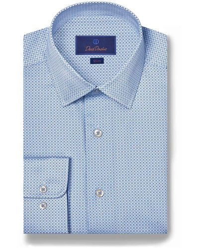 David Donahue Slim Fit Neat Print Herringbone Dress Shirt - Blue
