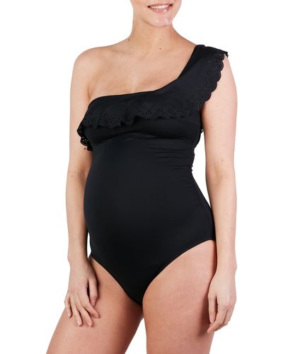 Cache Coeur Bloom One-shoulder One-piece Maternity Swimsuit - Black