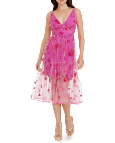 Dress the Population Paulette Floral Fit & Flare Midi Dress - Pink