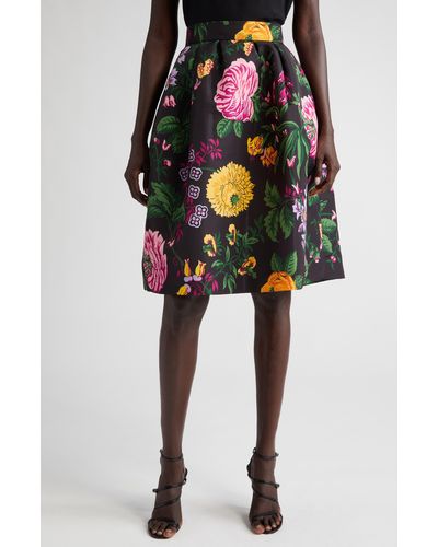 Carolina Herrera Floral Print A-line Satin Skirt - Black