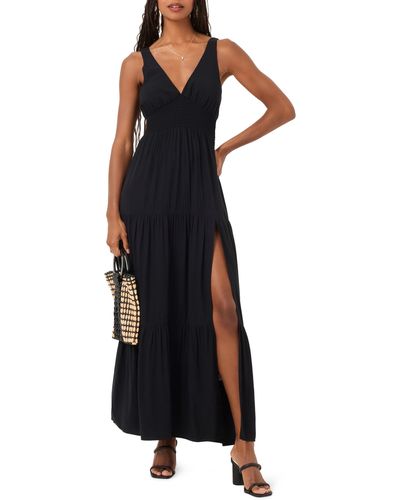 L*Space Lilikoi Smocked Waist Tiered Cover-up Maxi Dress - Black