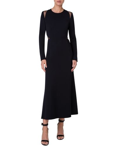 Akris Cutout Detail Long Sleeve Stretch Silk Crepe Midi Dress - Black