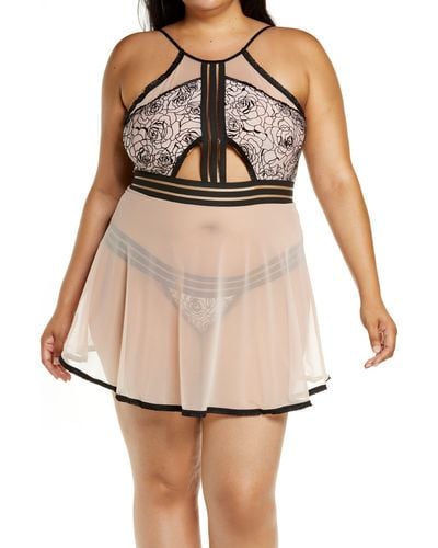 Coquette Babydoll Chemise & Thong Set - Natural