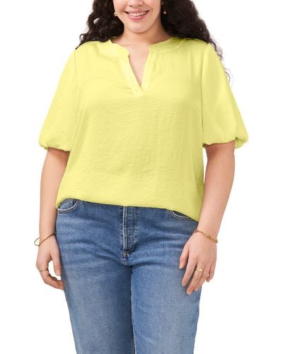 Vince Camuto Puff Sleeve Split Neck Top - Yellow