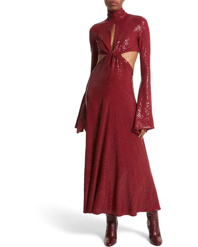 Michael Kors Sequined Cut-out Long-sleeve Gown - Red