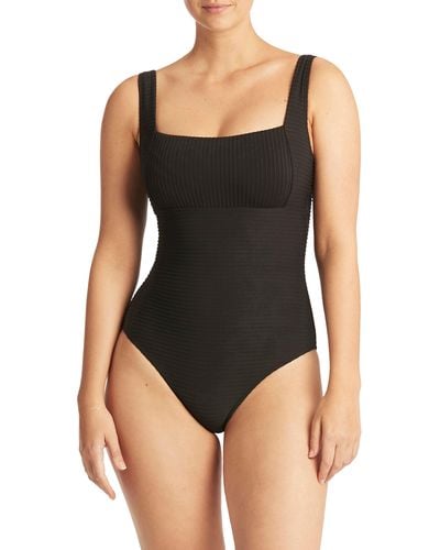 Sea Level Spinnaker Square Neck Underwire One-piece Swimsuit - Black