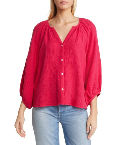Tommy Bahama Coral Isle Cotton Gauze Peasant Blouse - Red