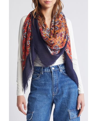 Tasha Floral Print Scarf - Blue