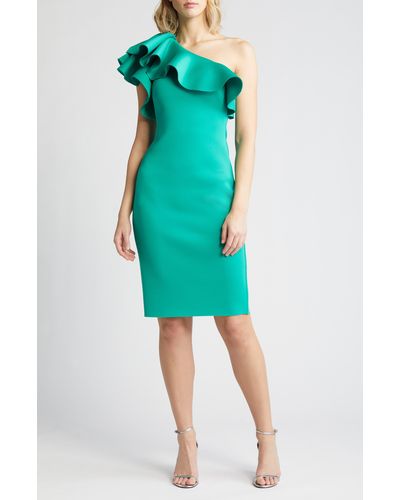 Eliza J One-shoulder Ruffle Neck Midi Dress - Green