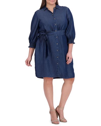 Foxcroft Abby Belted Long Sleeve Shirtdress - Blue