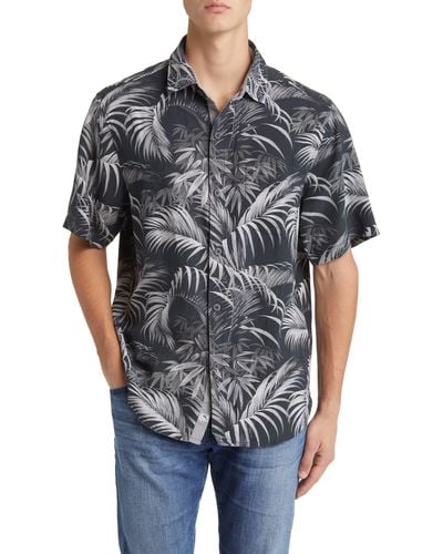 Tommy Bahama Made For Shade Leaf Print Silk Short Sleeve Button-up Shirt - Black