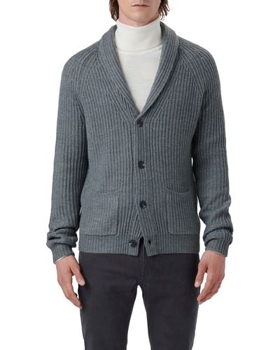 Bugatchi Rib Wool Blend Cardigan Sweater - Gray