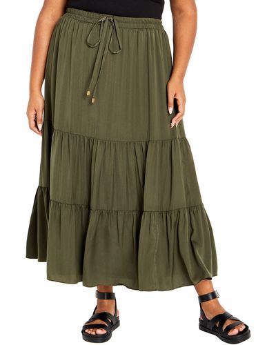 City Chic Tiered Maxi Skirt - Green