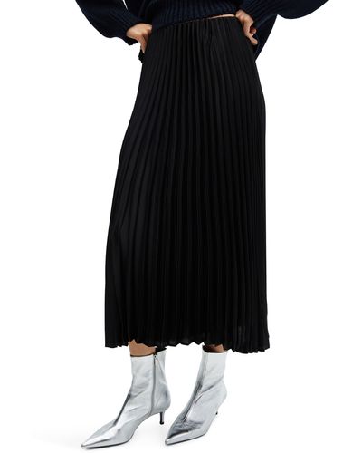 Mango Pleated Satin Midi Skirt - Black