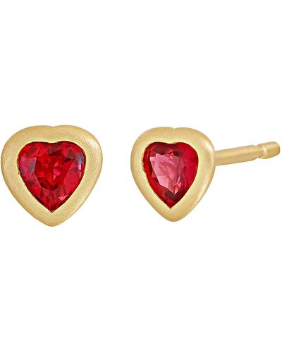 Bony Levy Ruby Heart Stud Earrings - Red