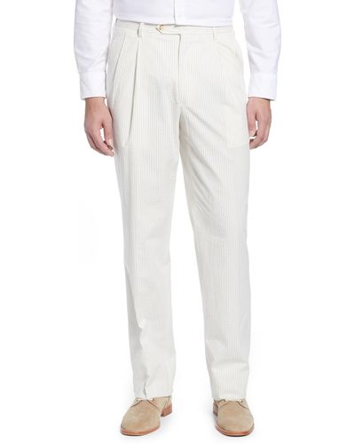 Berle Pleated Seersucker Cotton Dress Pants - White