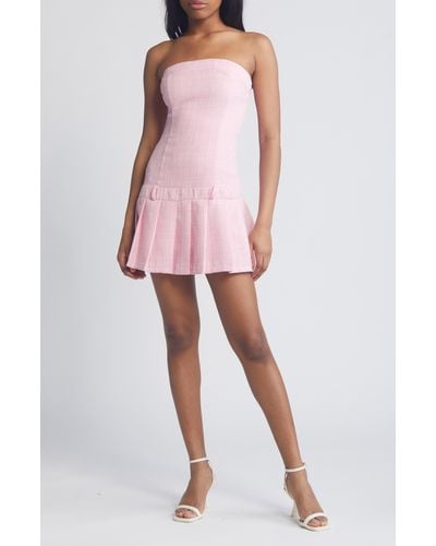 All In Favor Strapless Pleated Tweed Minidress In At Nordstrom, Size Large - Pink