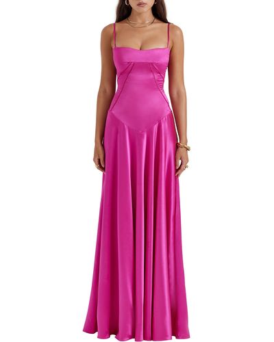 House Of Cb Anabella Lace-up Satin Gown - Purple