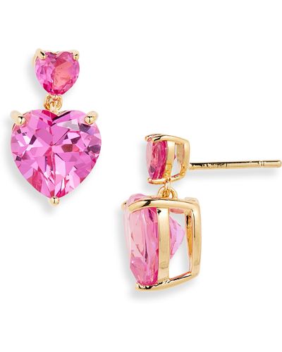 Judith Leiber Crystal Heart Drop Earrings - Pink