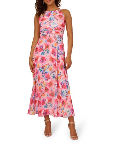 Adrianna Papell Floral Chiffon Dress - Red