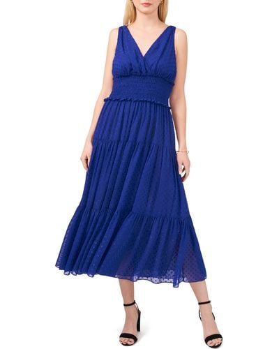 Halogen® Clip Dot Tie Shoulder Tiered Midi Dress - Blue