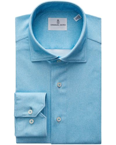 Emanuel Berg 4flex Modern Fit Heathered Piqué Button-up Shirt - Blue