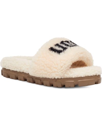 UGG ugg(r) Cozetta Graphic Curly Genuine Shearling Lined Slide Sandal - Natural