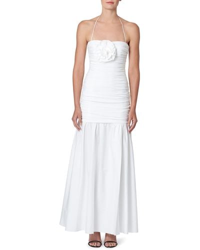 Carolina Herrera Rosette Detail Stretch Cotton Maxi Dress - White