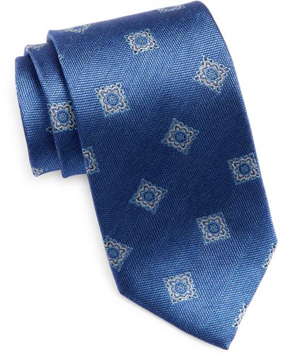 David Donahue Geometric Medallion Silk Tie - Blue