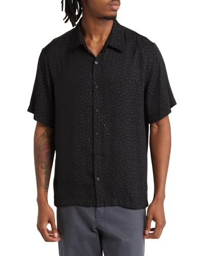 Saturdays NYC Bruce Leopard Jacquard Short Sleeve Button-up Shirt - Black