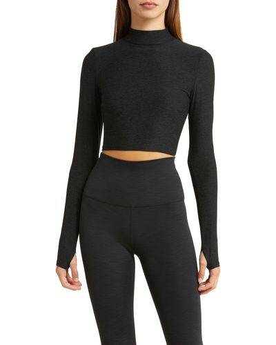 Beyond Yoga Moving On Featherweight Mock Neck Crop Top - Black