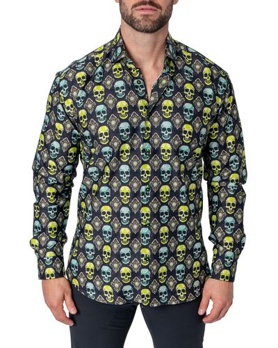 Maceoo Fibonacci Regular Fit Skull Button-up Shirt - Green