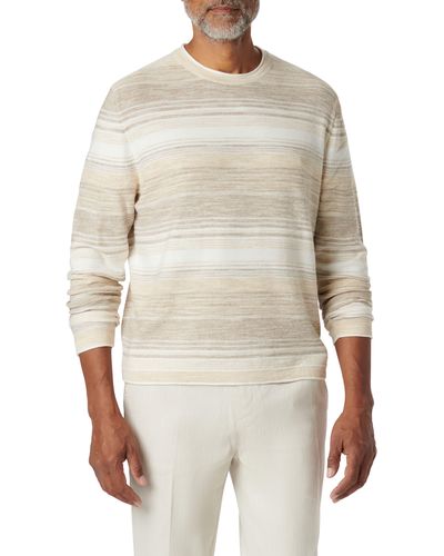 Bugatchi Stripe Crewneck Cotton Sweater - Natural